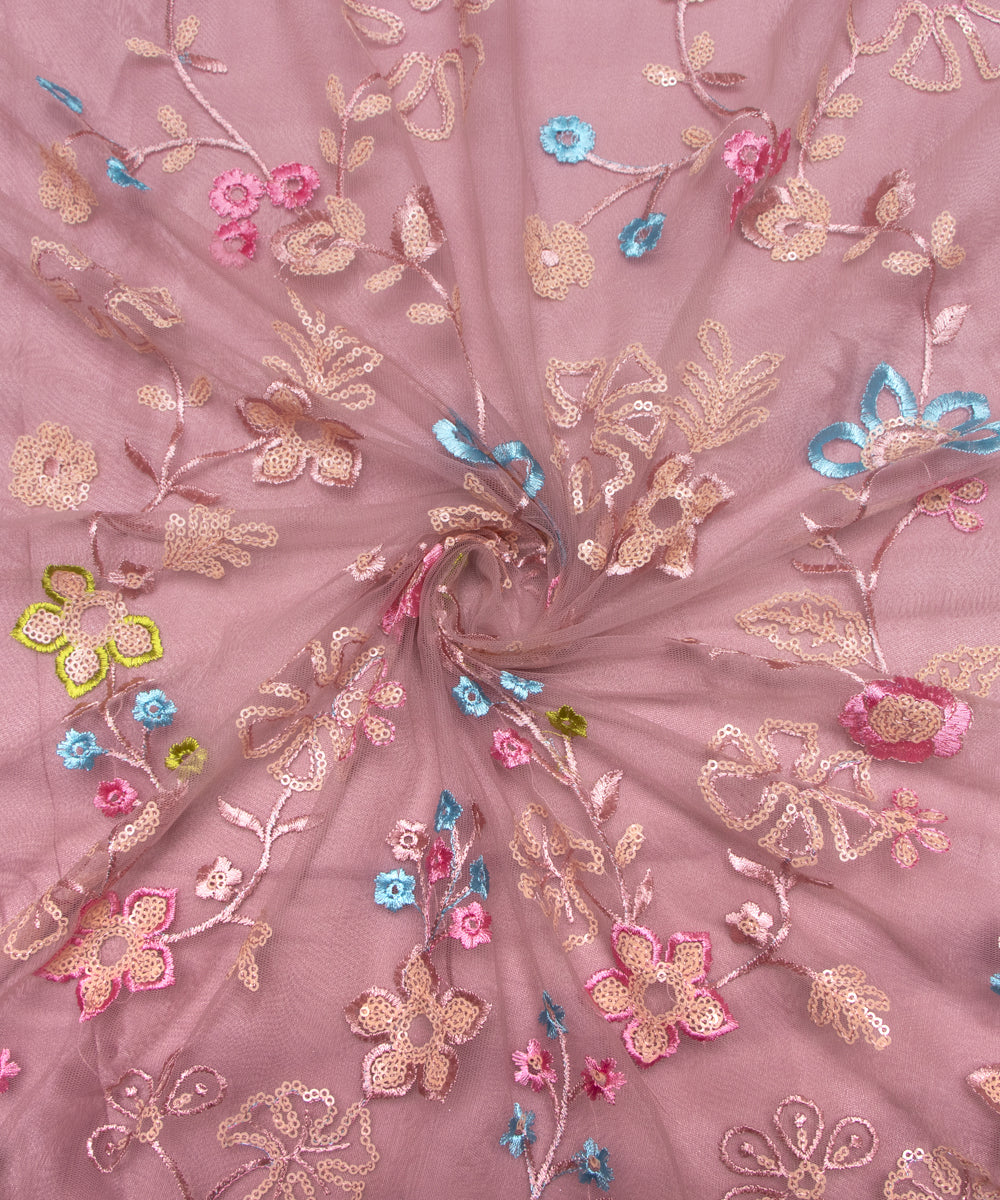 Mauve Colour Sequin Net Embroidery Fabric