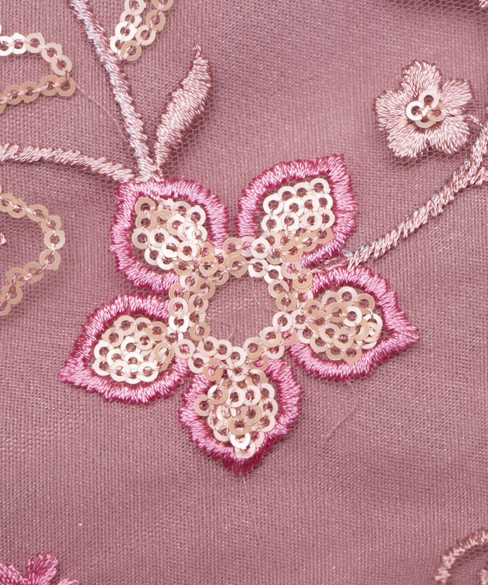 Mauve Colour Sequin Net Embroidery Fabric
