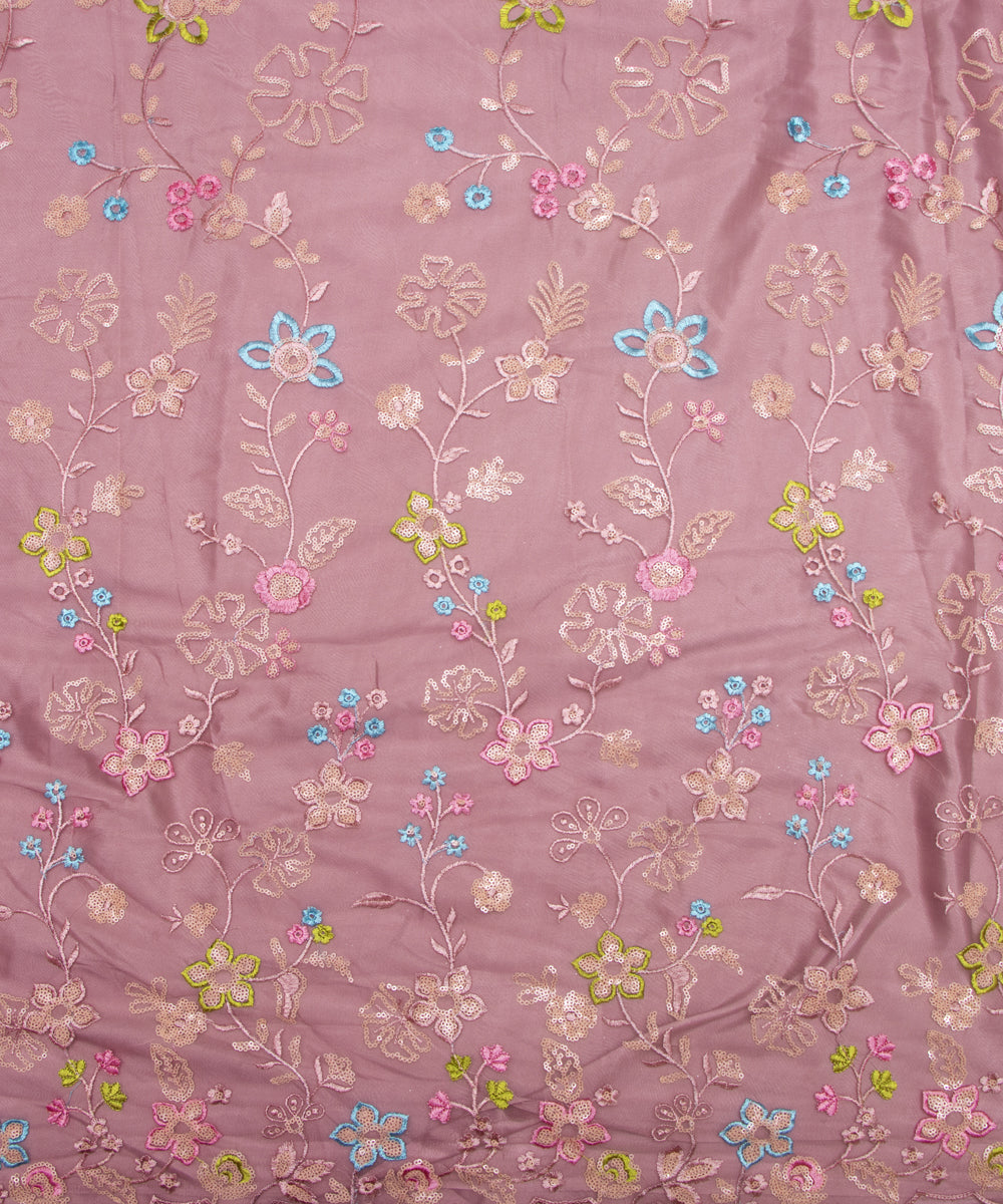 Mauve Colour Sequin Net Embroidery Fabric