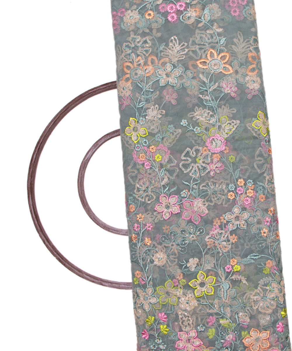 Bluish Grey Colour Sequin Net Embroidery Fabric