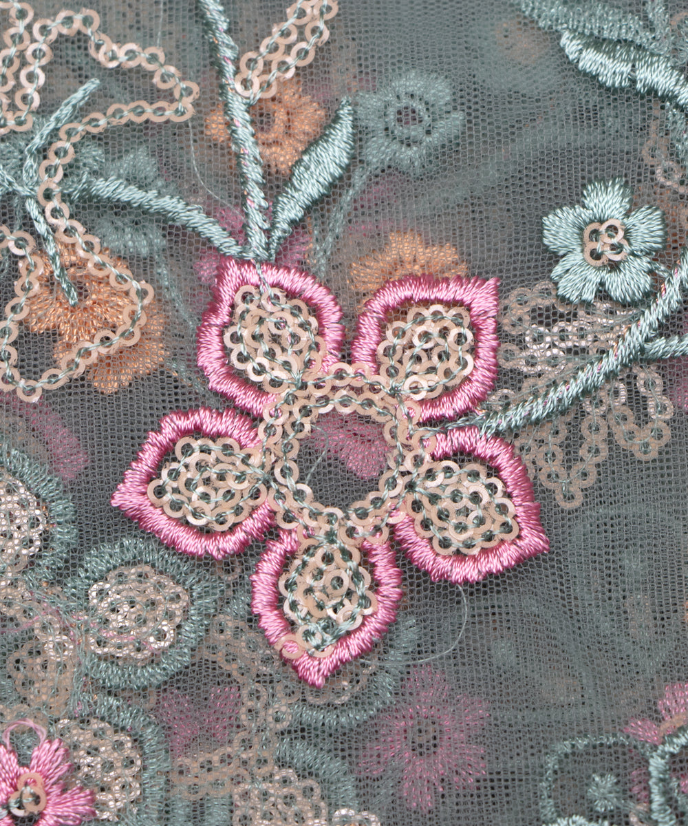 Bluish Grey Colour Sequin Net Embroidery Fabric