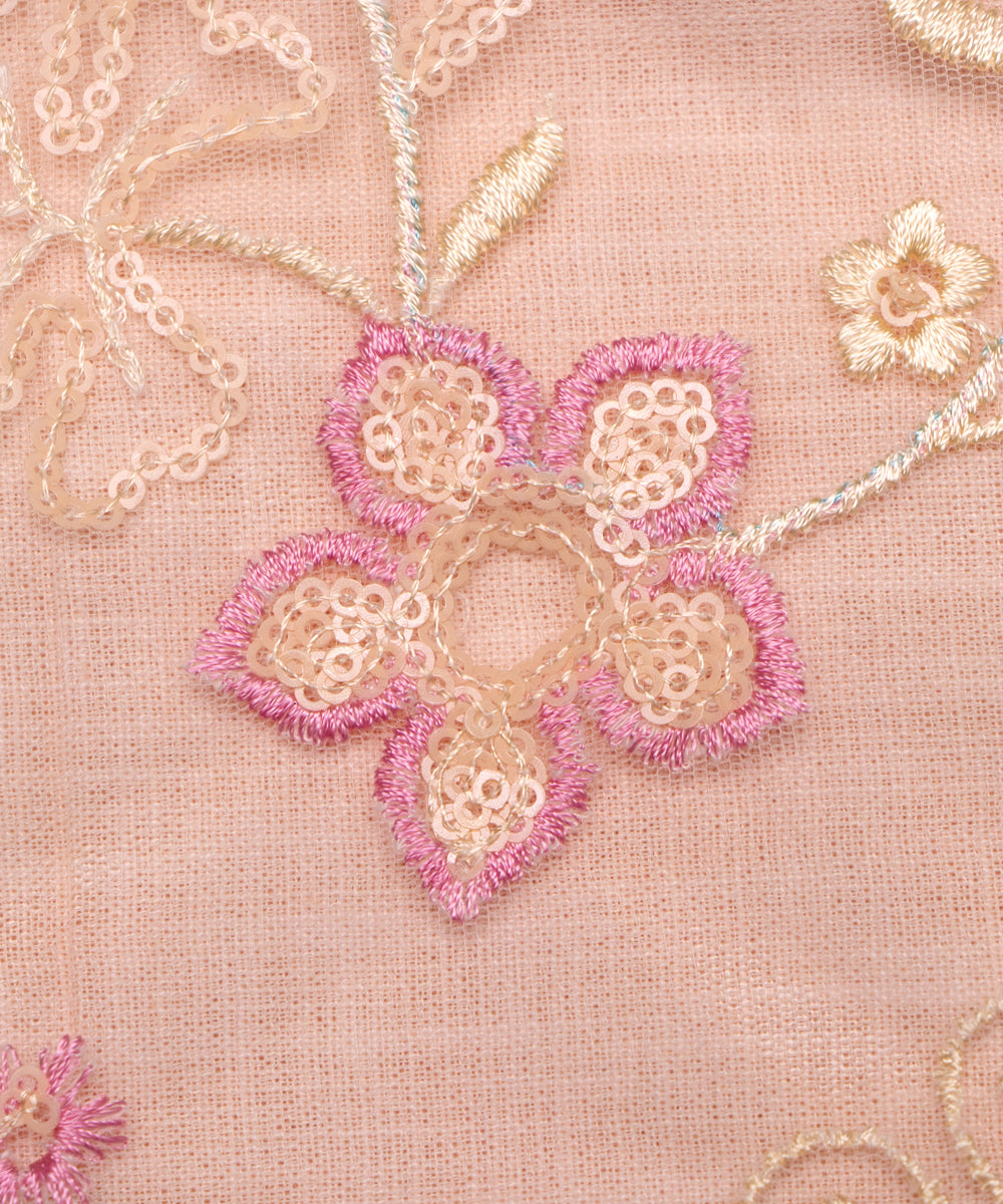Light Cream Colour Sequin Net Embroidery Fabric