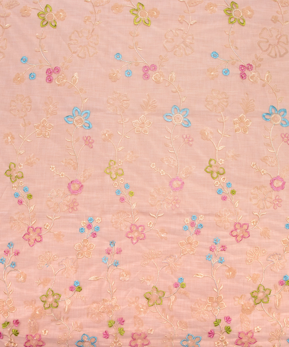 Light Cream Colour Sequin Net Embroidery Fabric