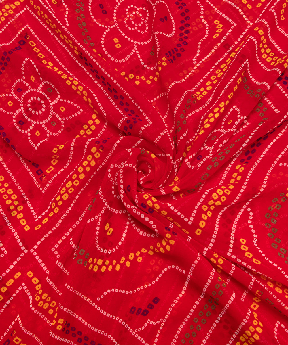 Red Colour Bandhani Print Georgette Fabric