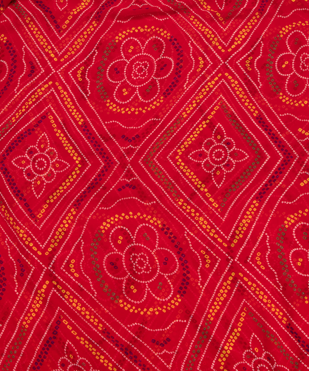 Red Colour Bandhani Print Georgette Fabric