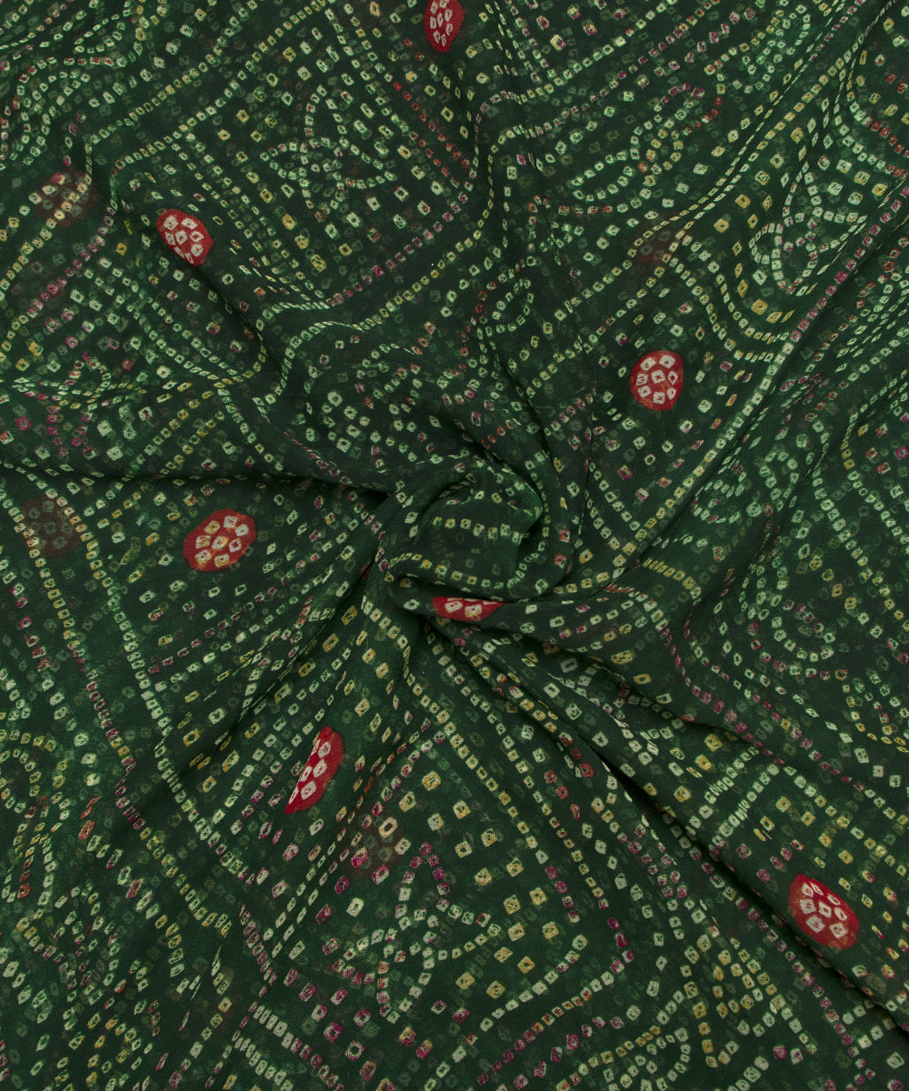 Dark Green Colour Bandhani Print Georgette Fabric