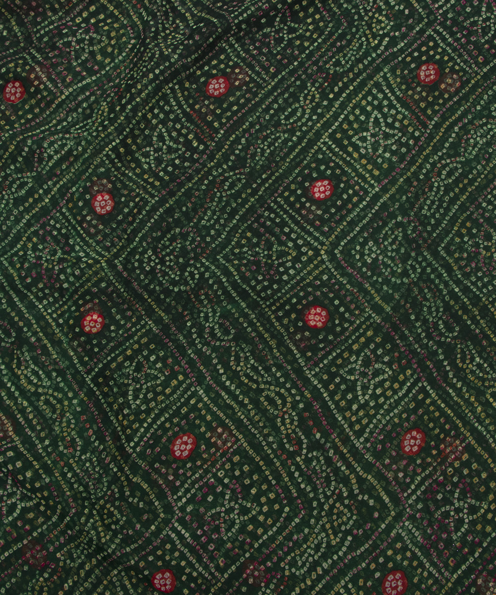 Dark Green Colour Bandhani Print Georgette Fabric