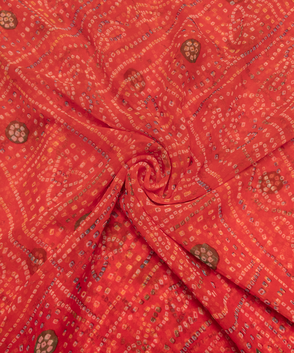 Orange Colour Bandhani Print Georgette Fabric