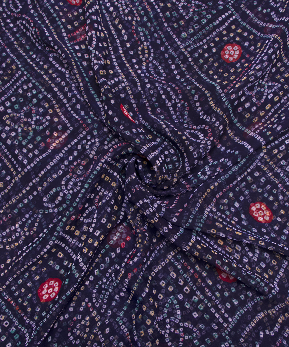 Indigo Blue Colour Bandhani Print Georgette Fabric
