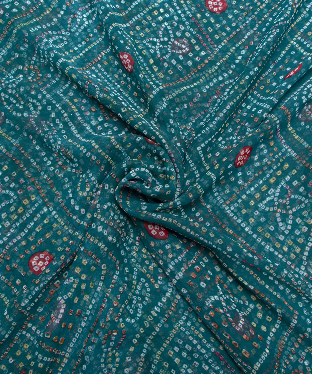 Teal Blue Colour Bandhani Print Georgette Fabric