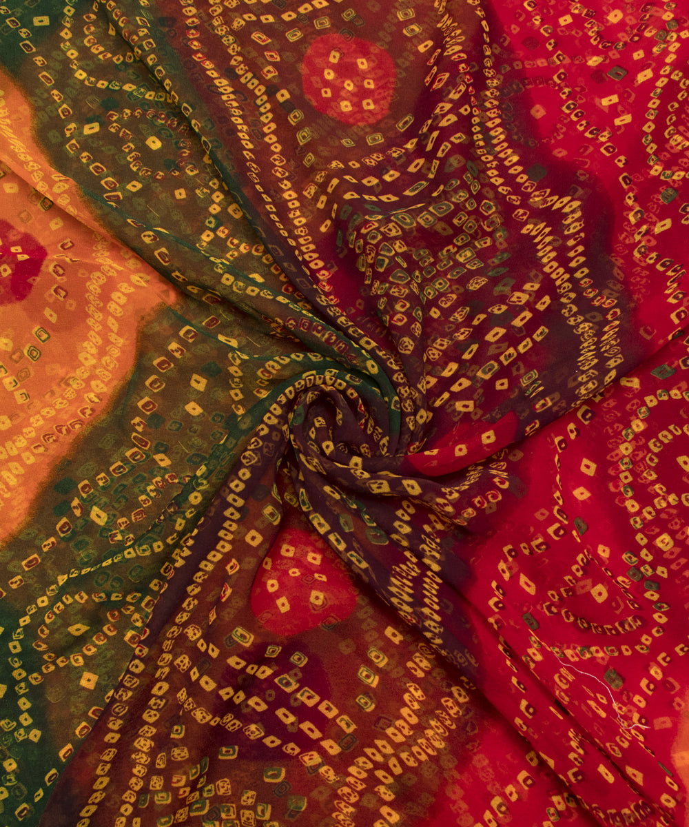 Multi Colour Bandhani Print Georgette Fabric