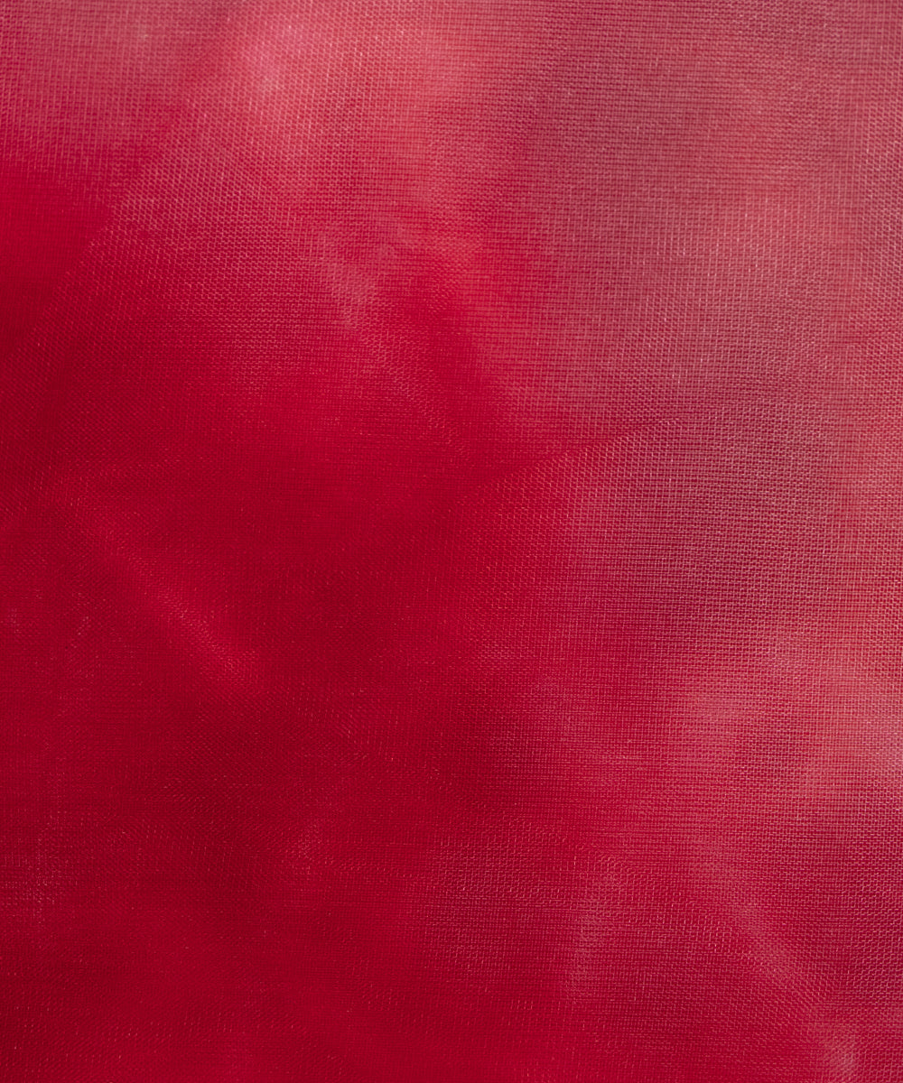 Red Colour Tie Dye Digital Print Organza Fabric