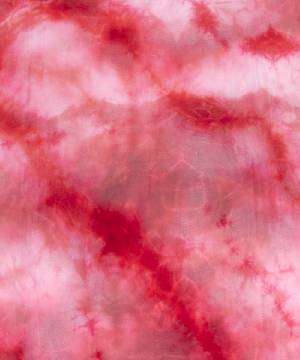 Red Colour Tie Dye Digital Print Organza Fabric