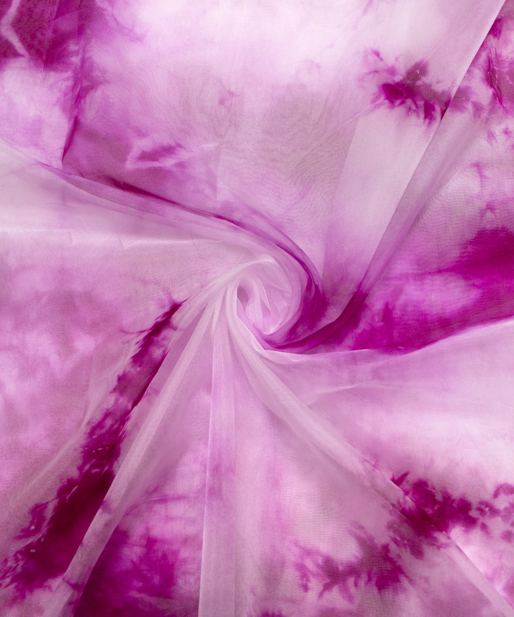 Purple Colour Tie Dye Digital Print Organza Fabric
