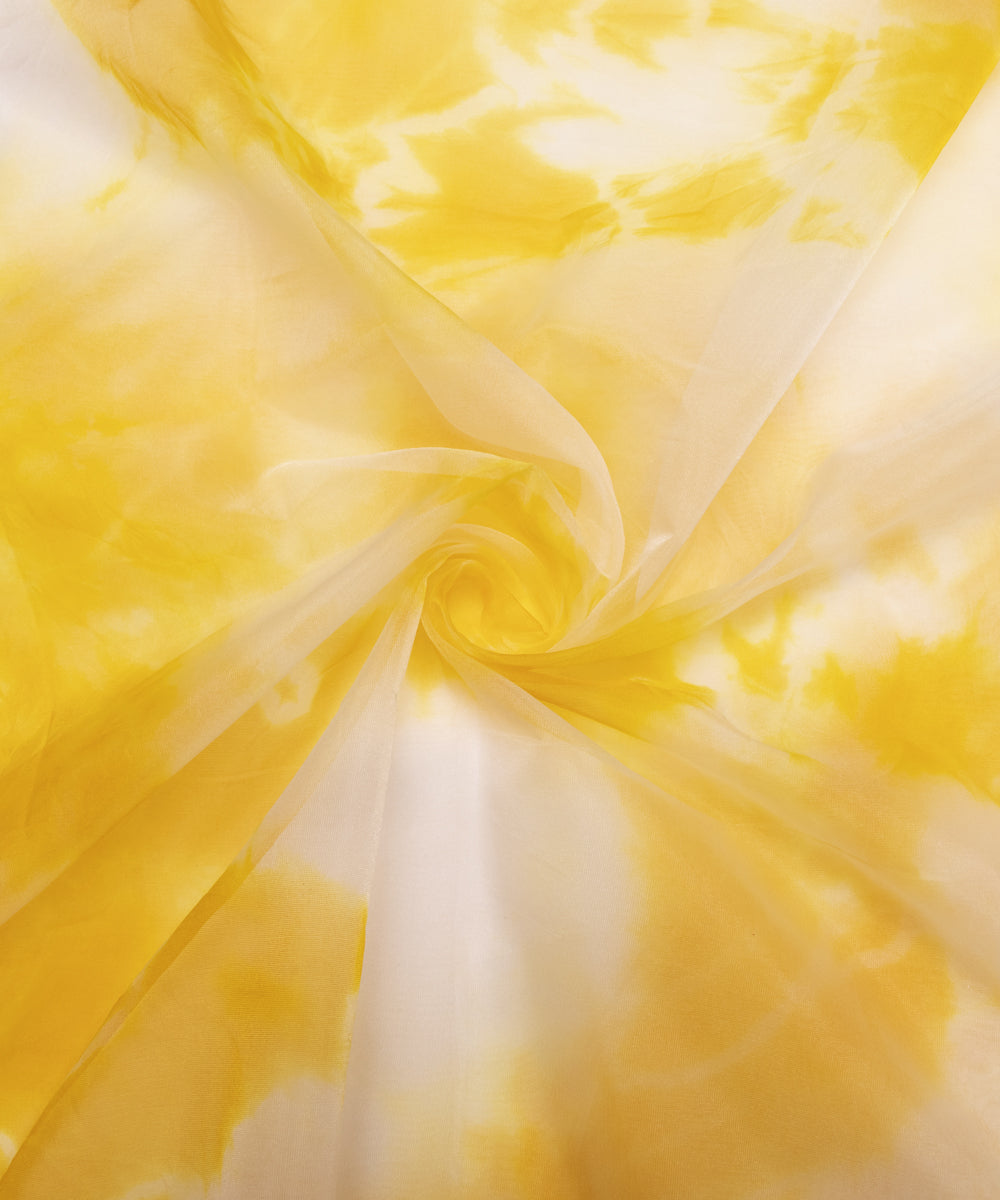 Yellow Colour Tie Dye Digital Print Organza Fabric