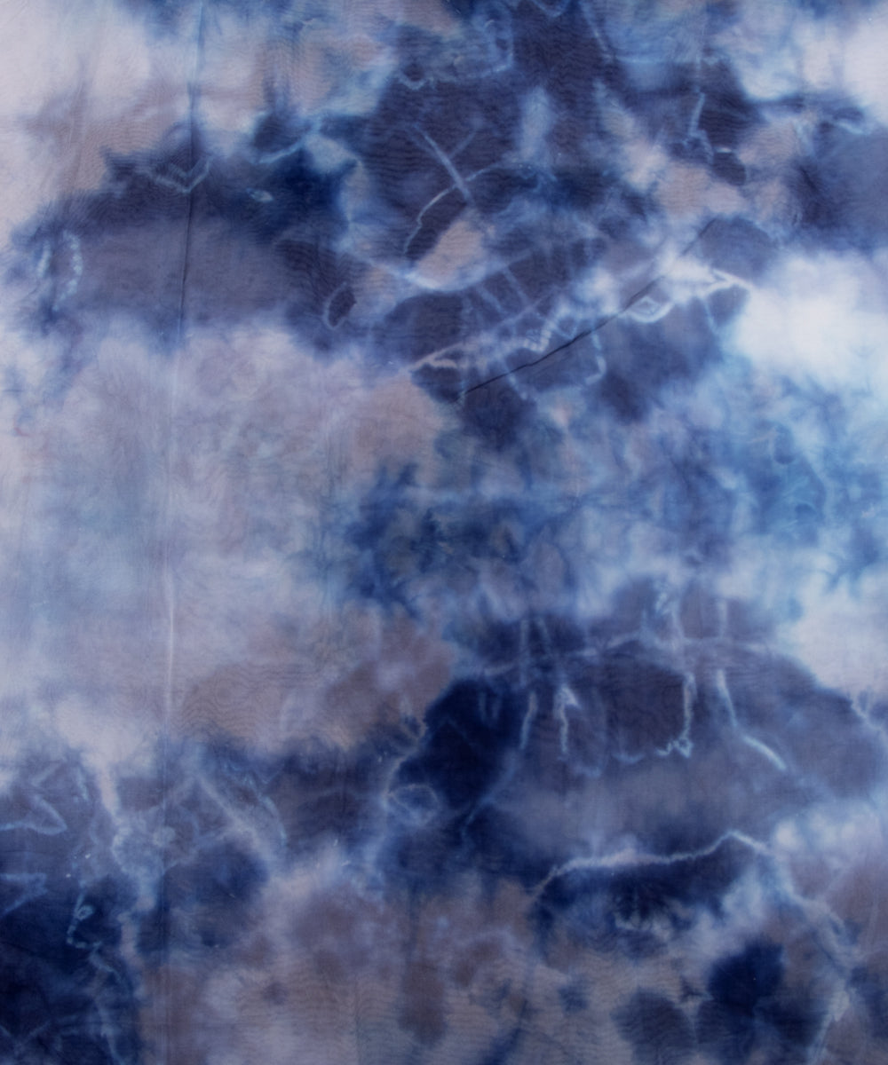 Blue Colour Tie Dye Digital Print Organza Fabric