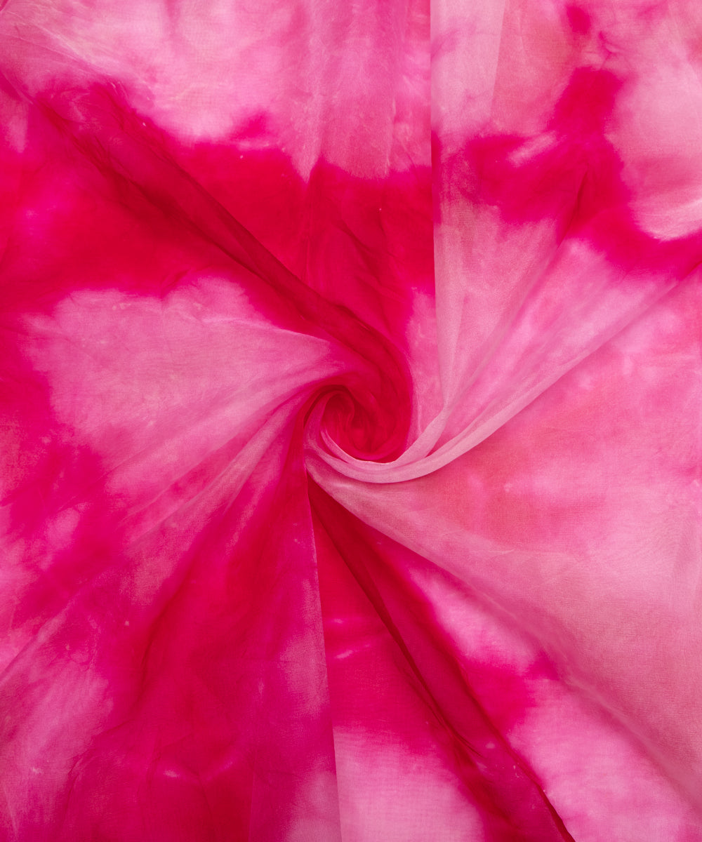 Magenta Colour Tie Dye Digital Print Organza Fabric