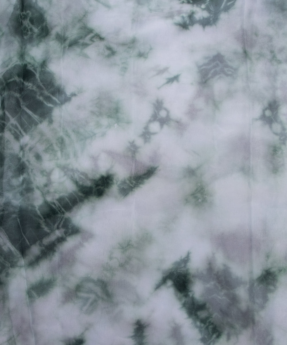 Greenish Grey Colour Tie Dye Digital Print Organza Fabric