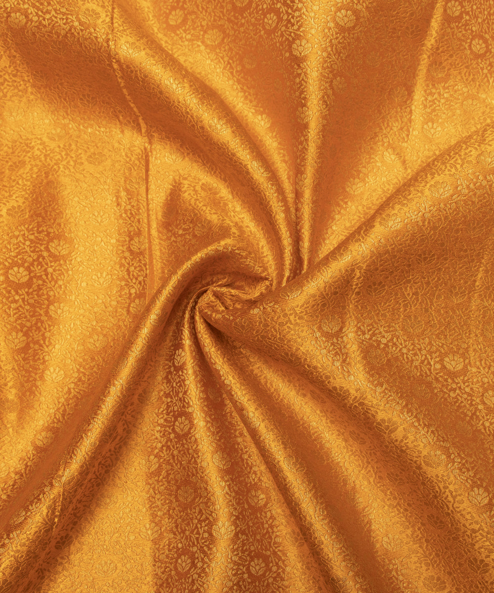 Yellow Colour Flower Design Brocade Silk Fabric