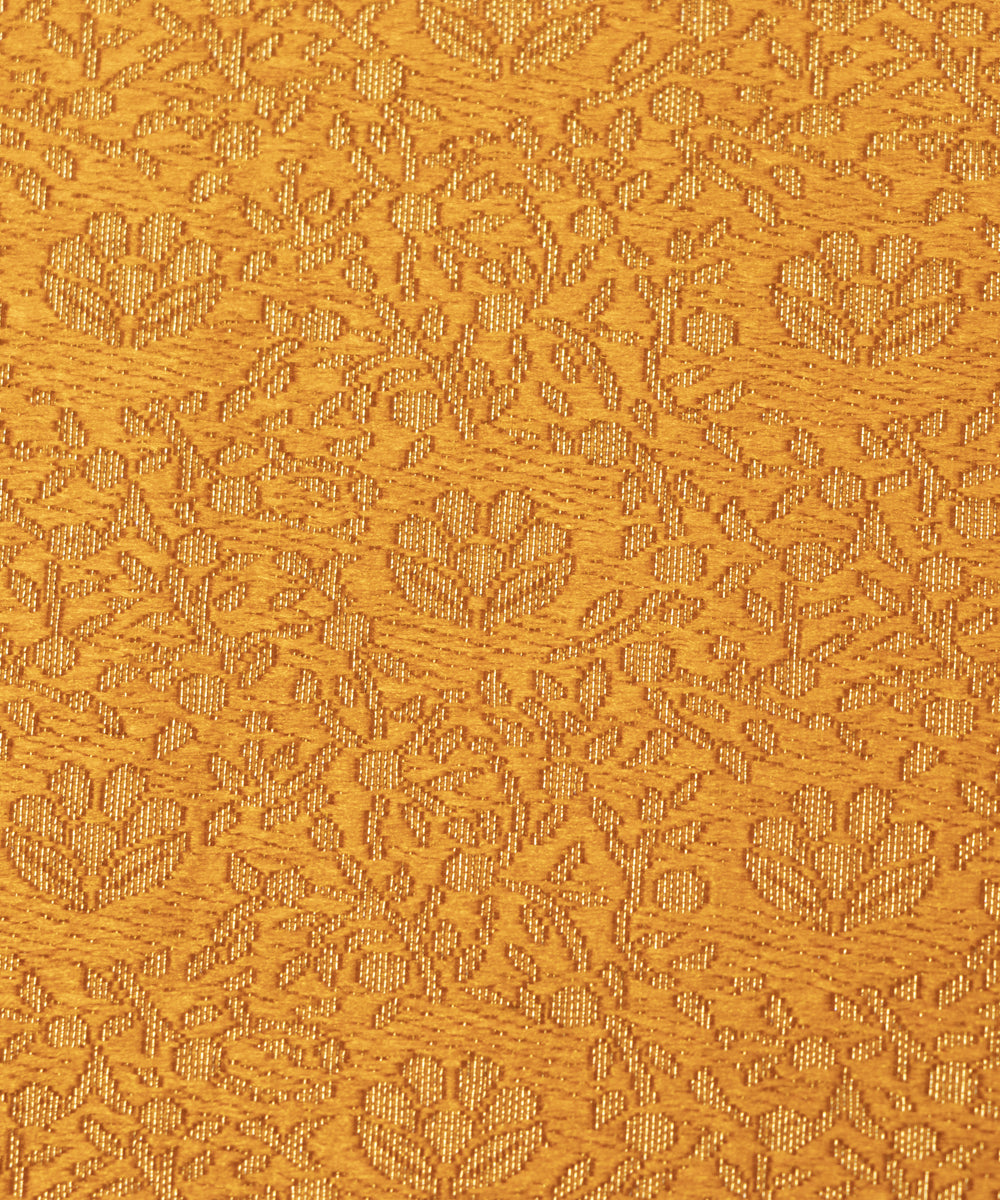 Yellow Colour Flower Design Brocade Silk Fabric
