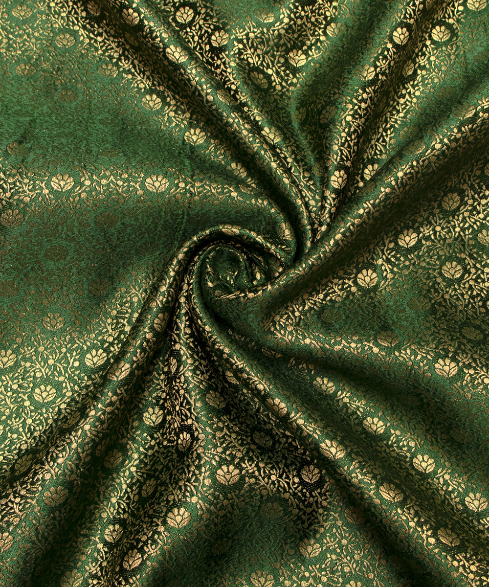 Dark Green Colour Flower Design Brocade Silk Fabric