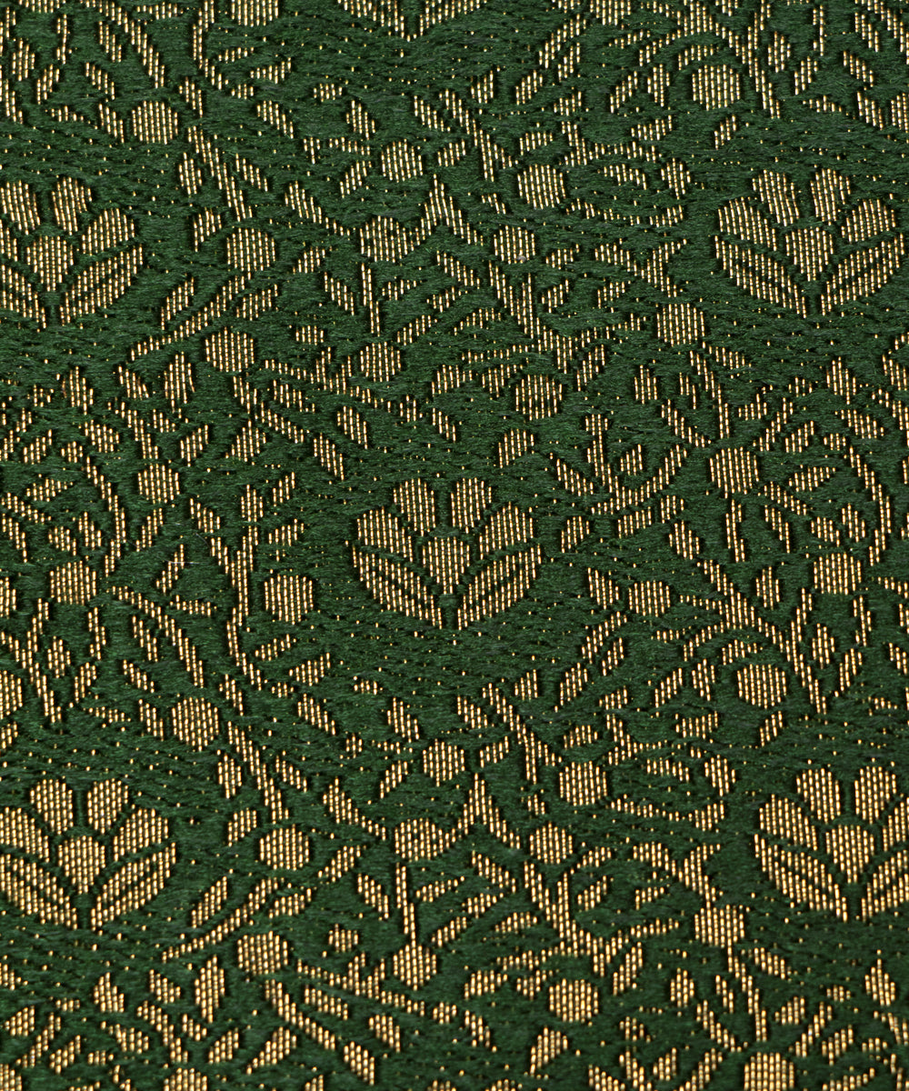 Dark Green Colour Flower Design Brocade Silk Fabric