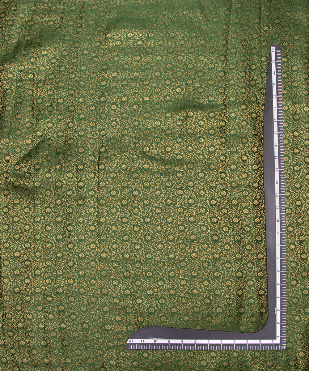 Dark Green Colour Flower Design Brocade Silk Fabric
