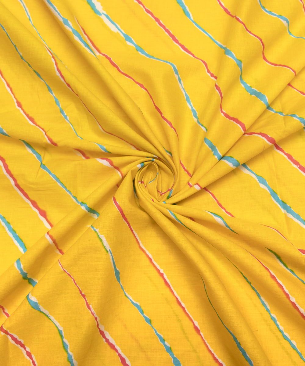 Yellow Colour Lehariya Printed Cotton Fabric