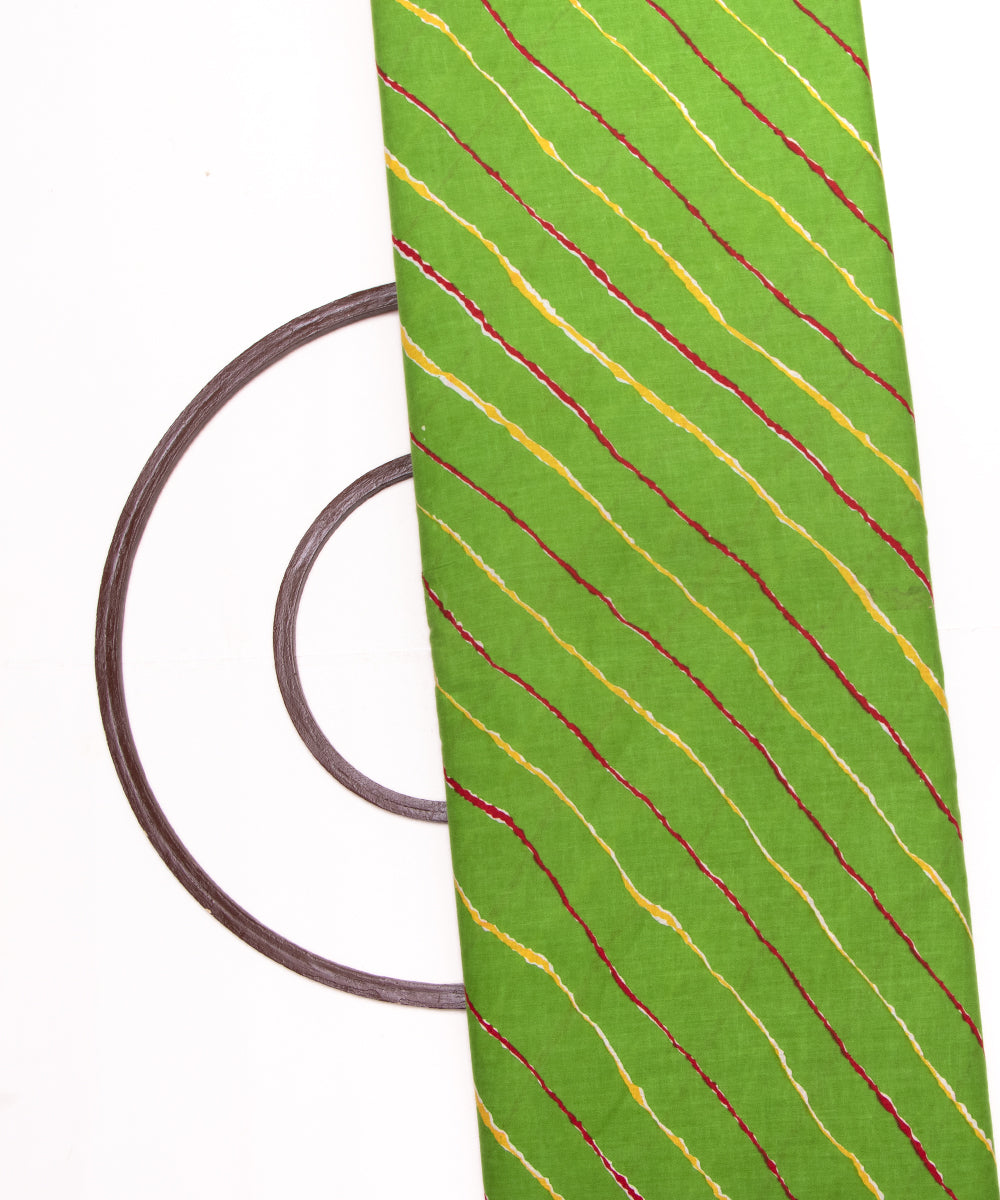 Green Colour Lehariya Printed Cotton Fabric