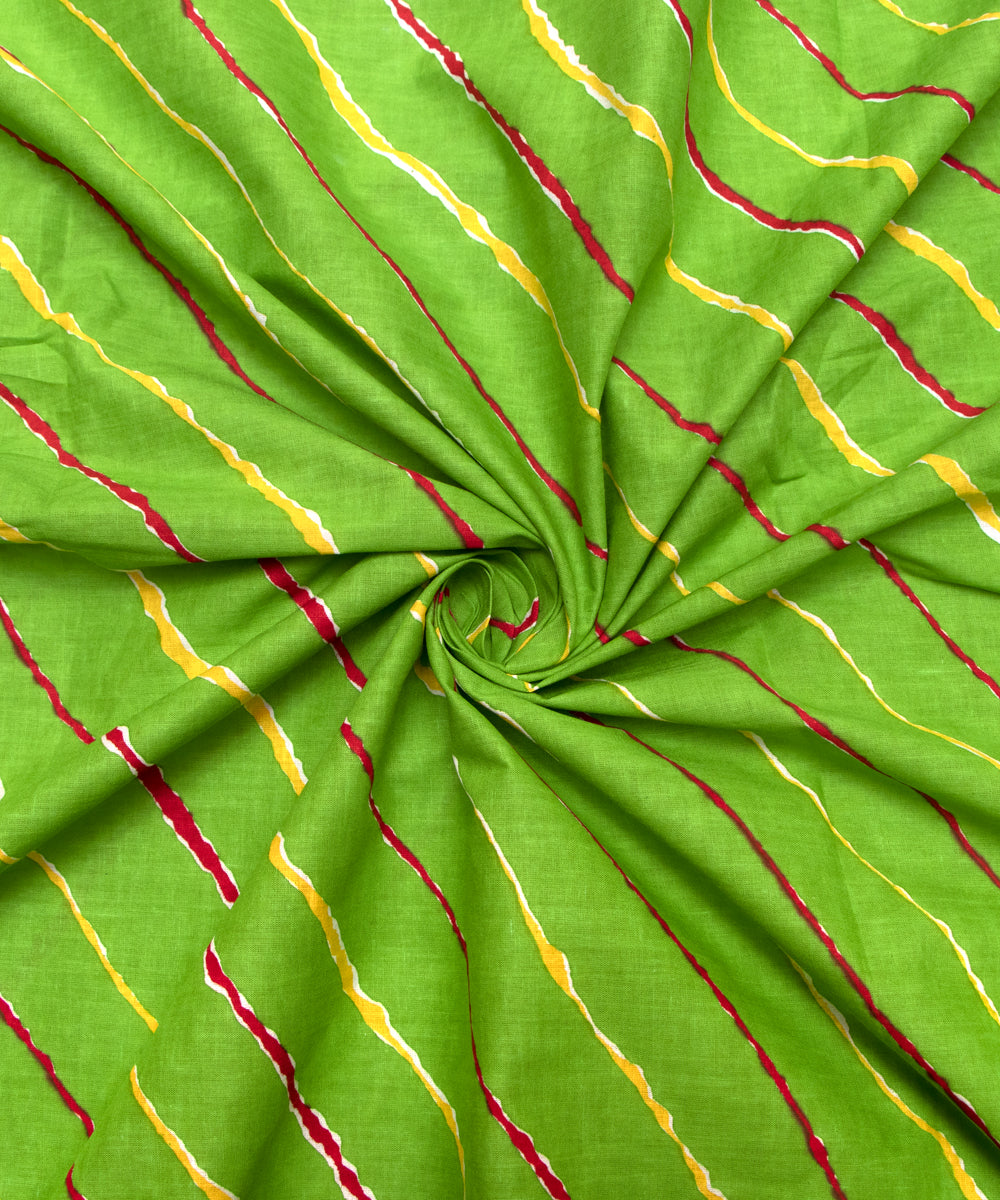 Green Colour Lehariya Printed Cotton Fabric