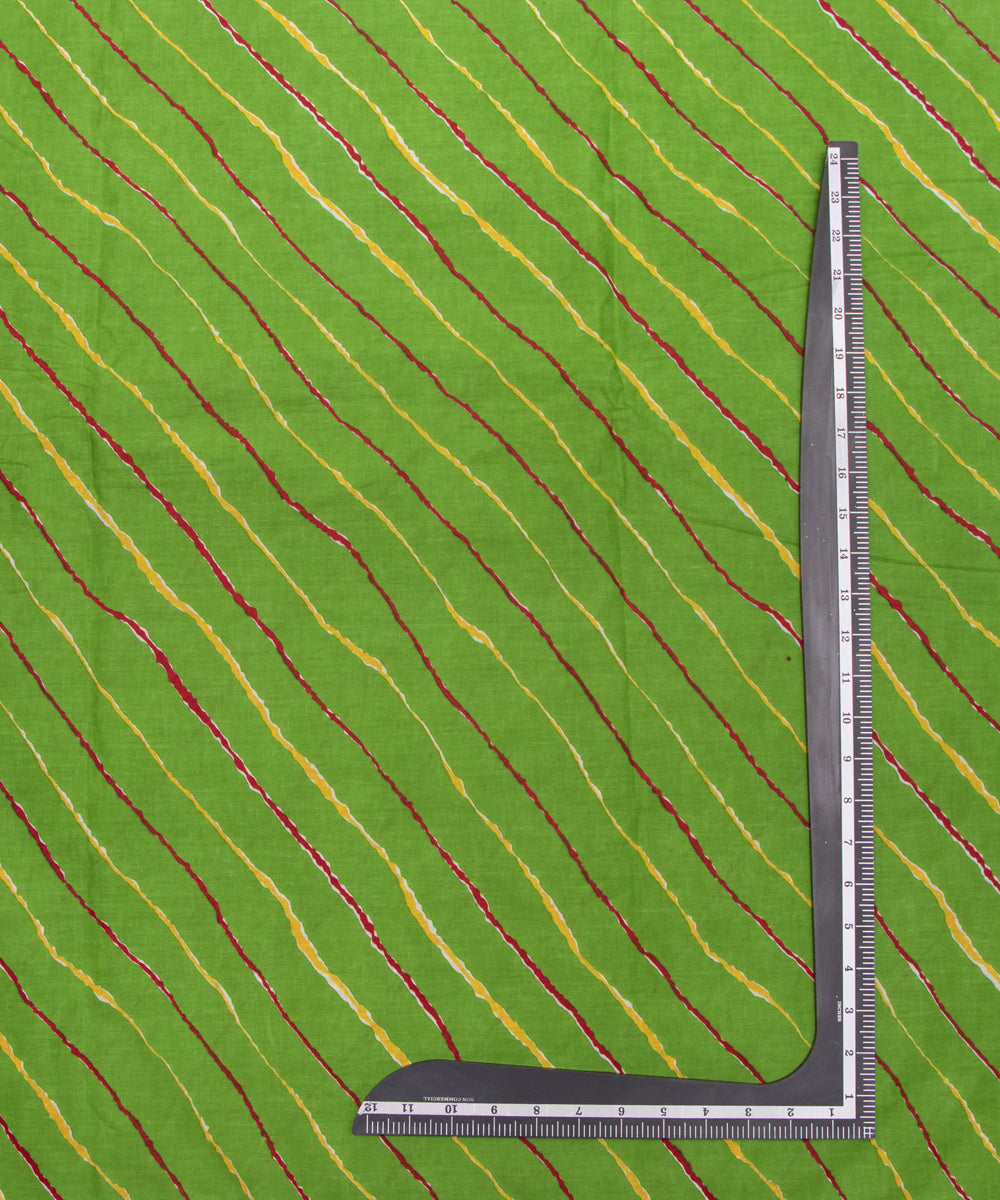 Green Colour Lehariya Printed Cotton Fabric