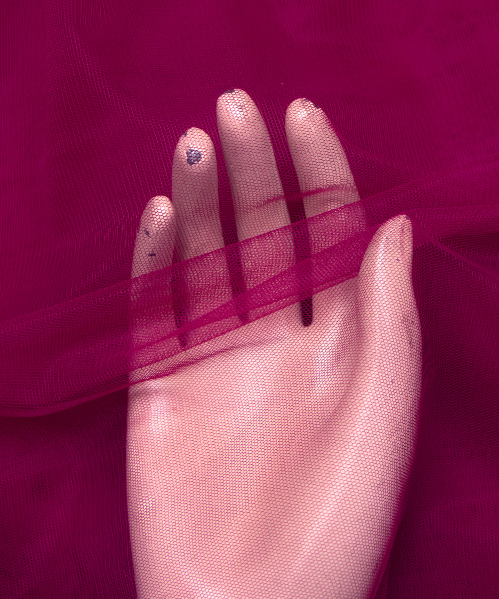 Wine Colour Plain Net Fabric