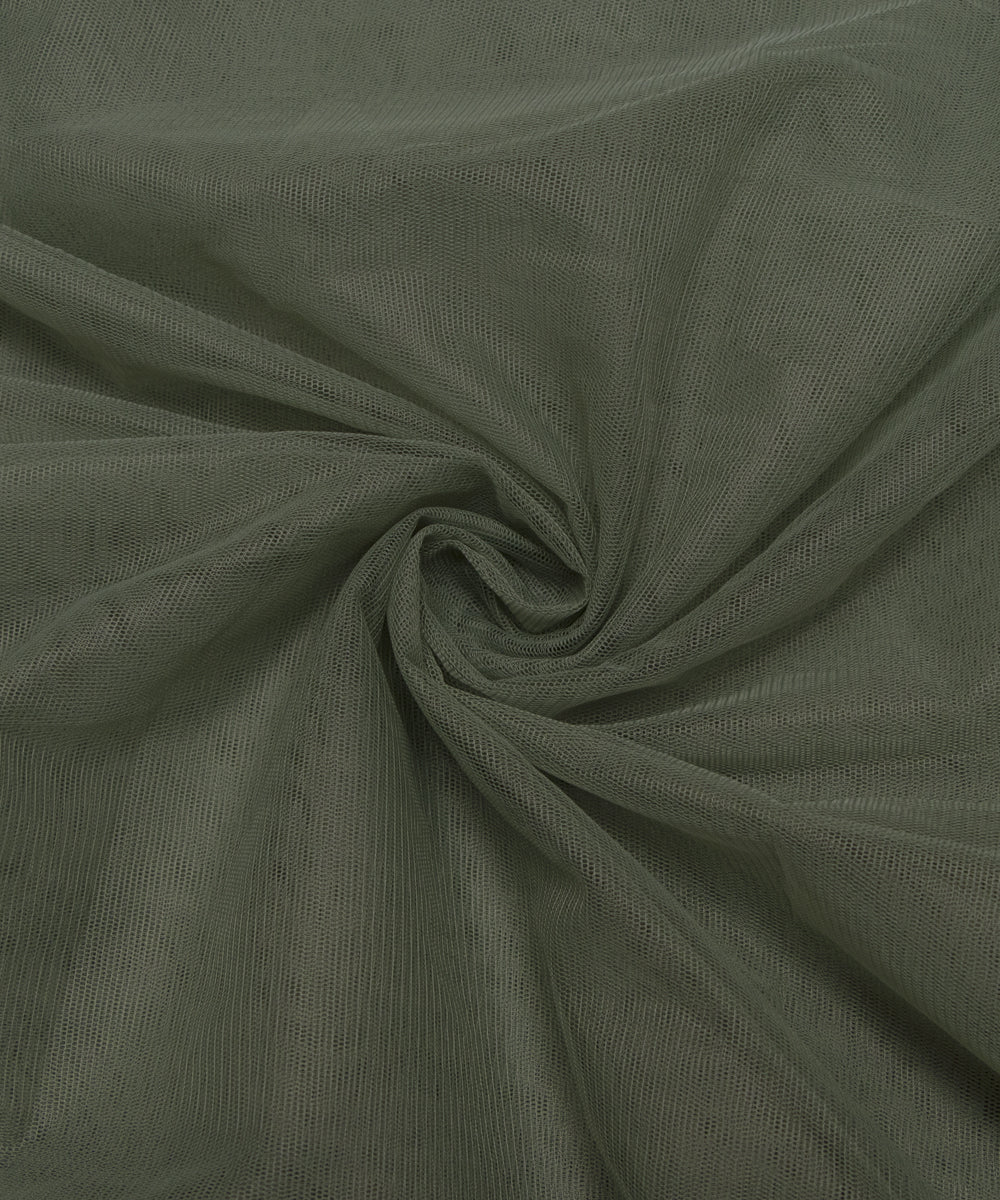 Khaki Green Colour Plain Net Fabric