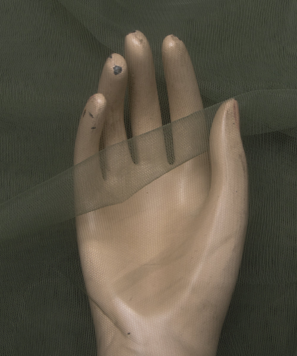 Khaki Green Colour Plain Net Fabric