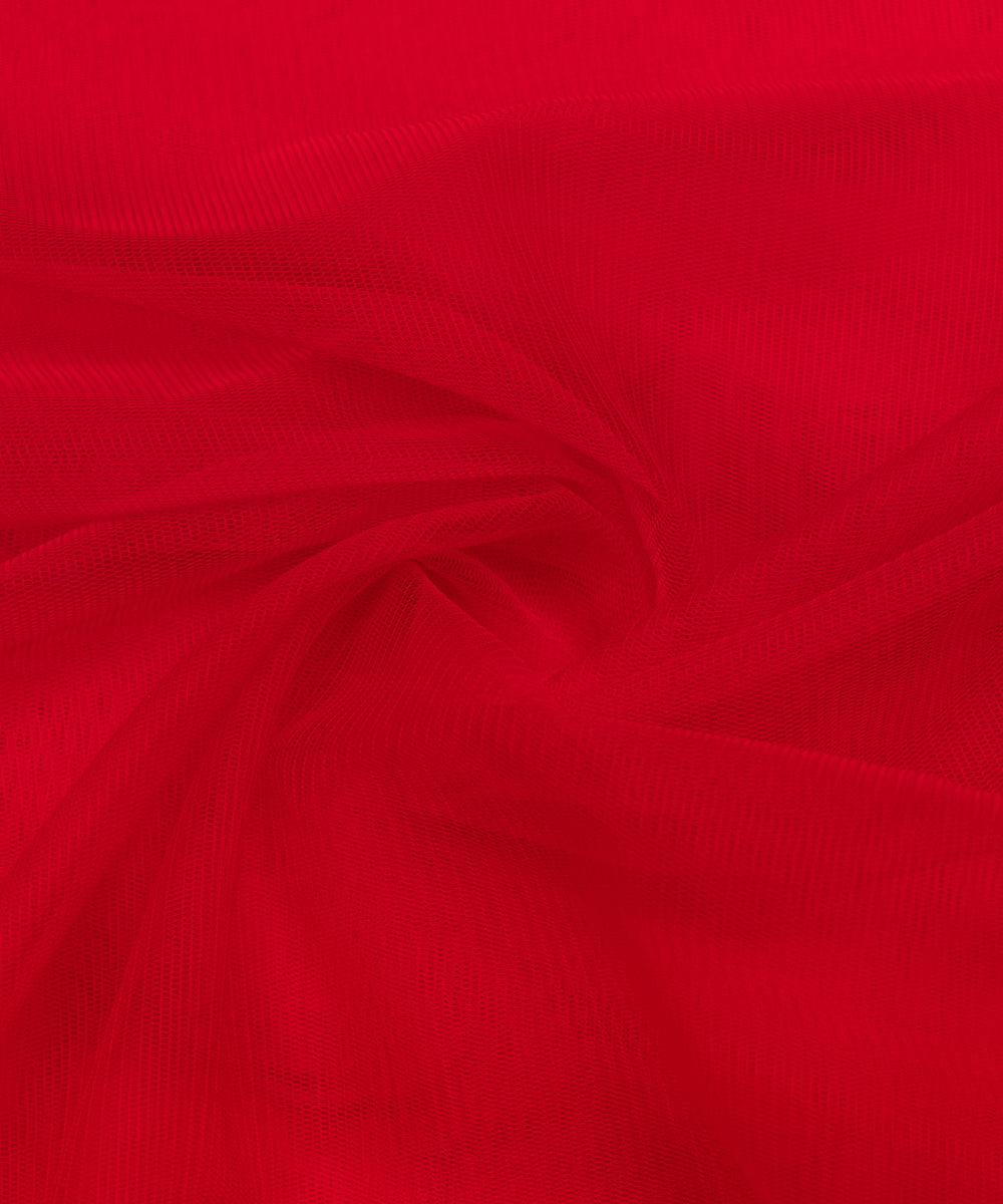 Deep Red Colour Plain Net Fabric