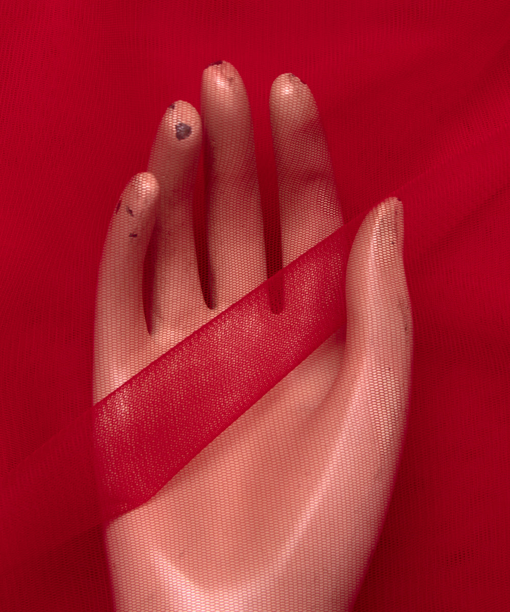 Deep Red Colour Plain Net Fabric