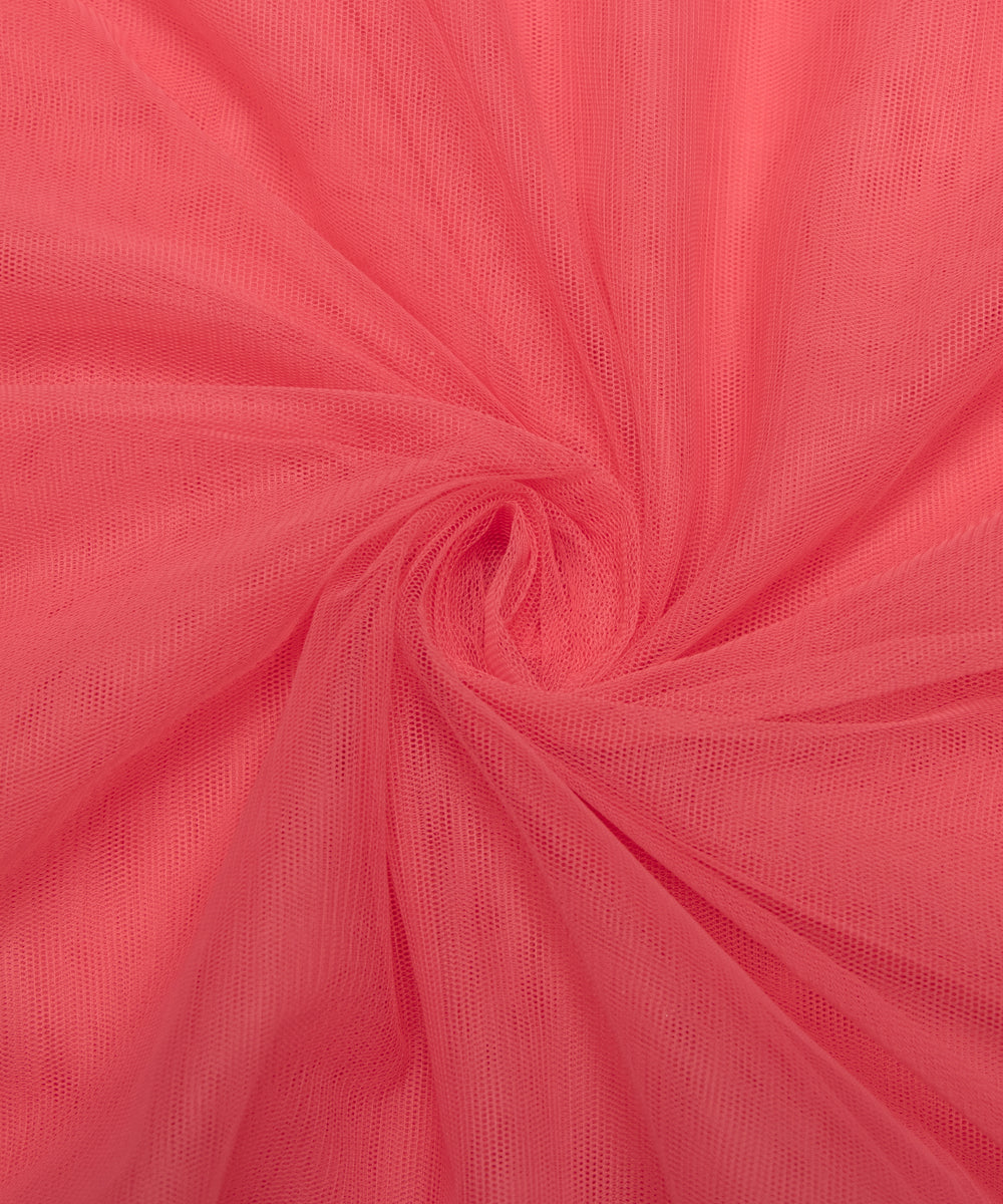 Coral Colour Plain Net Fabric