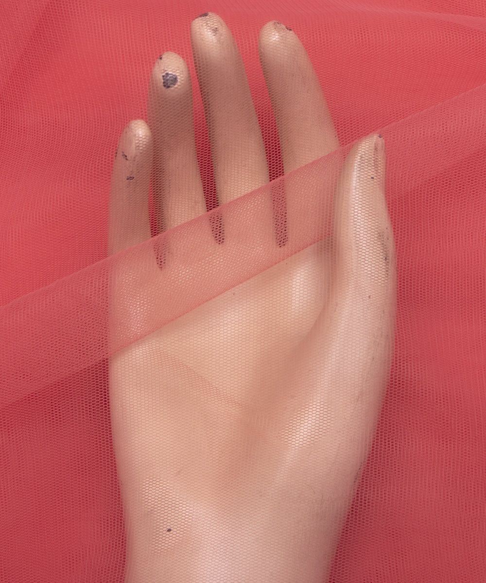 Coral Colour Plain Net Fabric