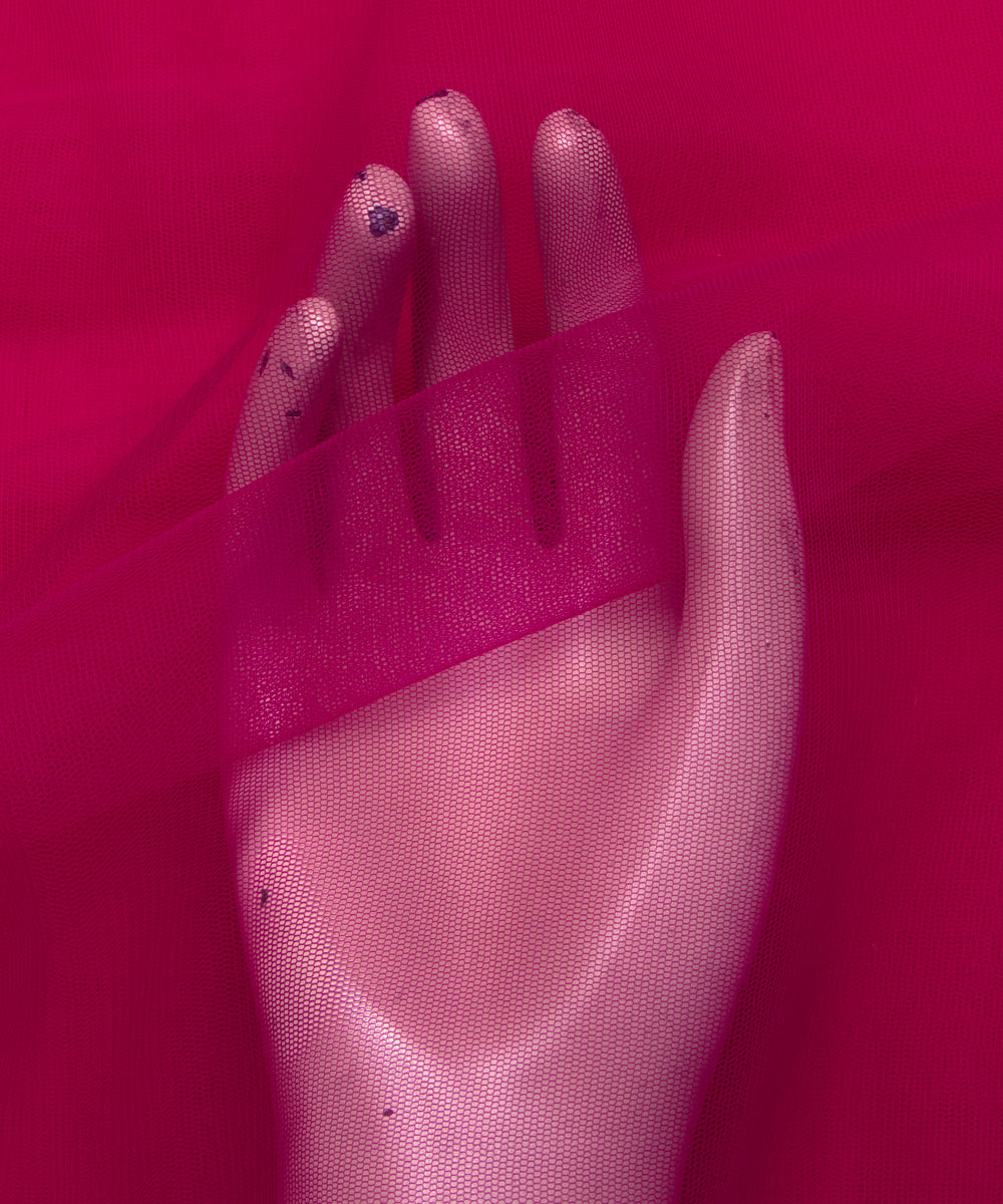 Magenta Colour Plain Net Fabric