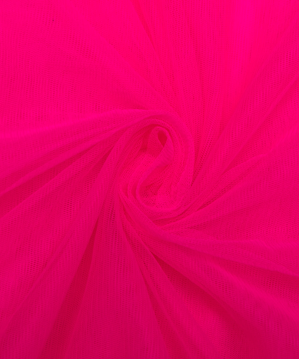 Neon Pink Colour Plain Net Fabric