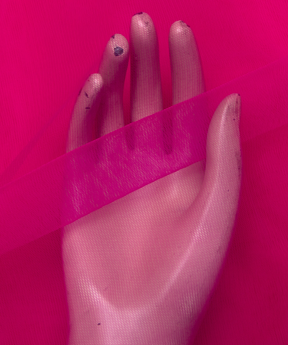Neon Pink Colour Plain Net Fabric