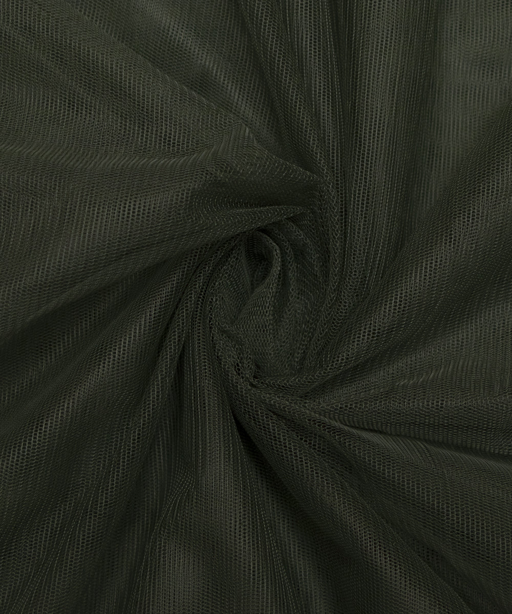 Dark Green Colour Plain Net Fabric