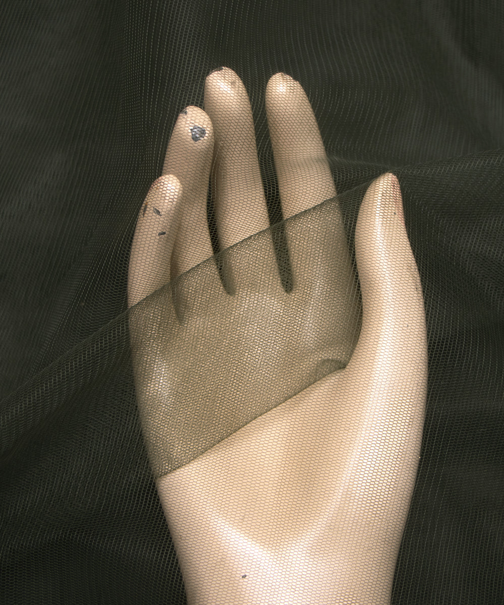 Dark Green Colour Plain Net Fabric