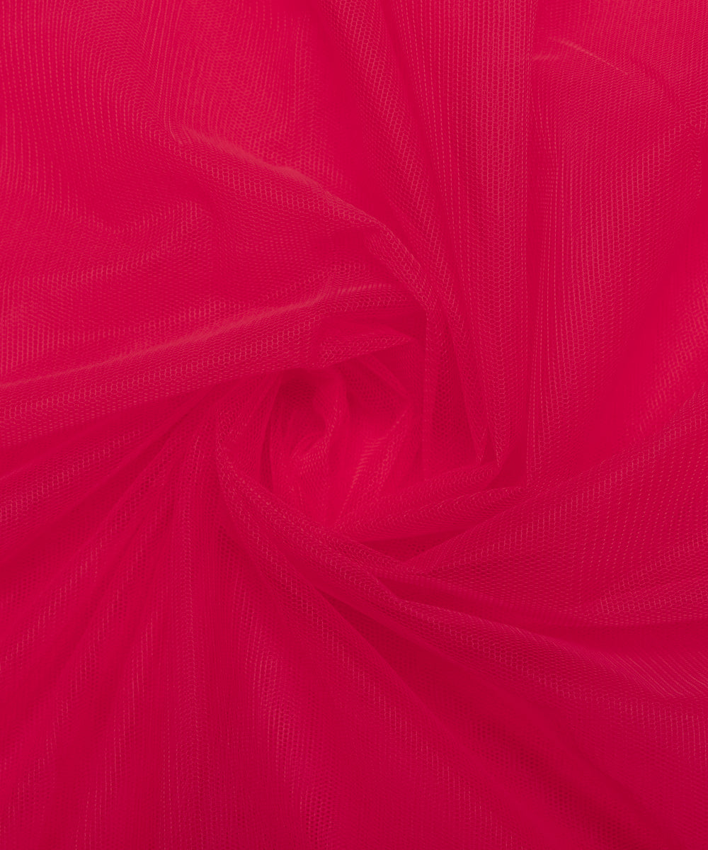 Neon Coral Colour Plain Net Fabric