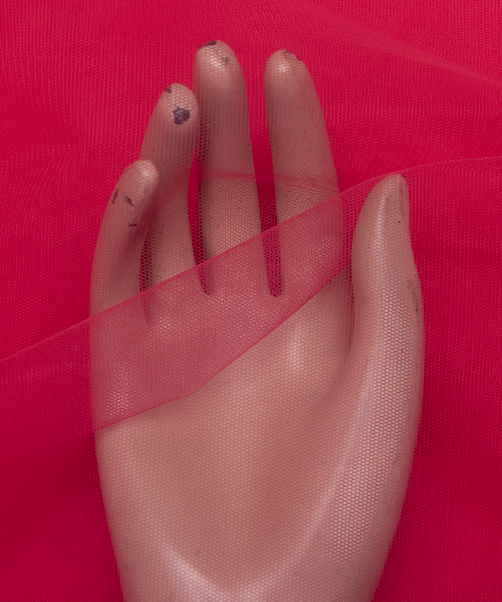 Neon Coral Colour Plain Net Fabric