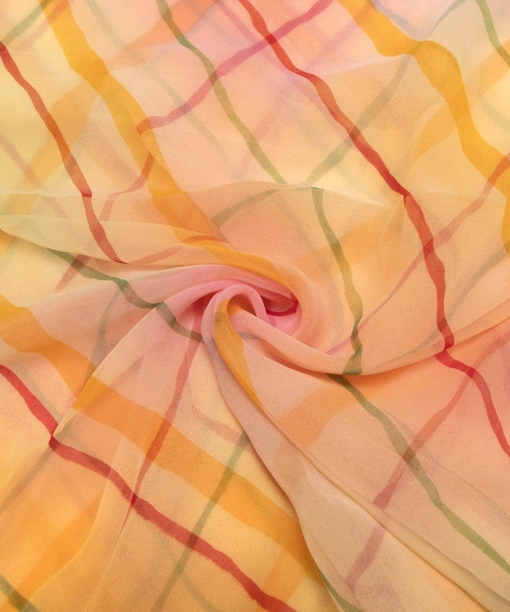 Yellow Colour Lehariya Print Georgette Fabric