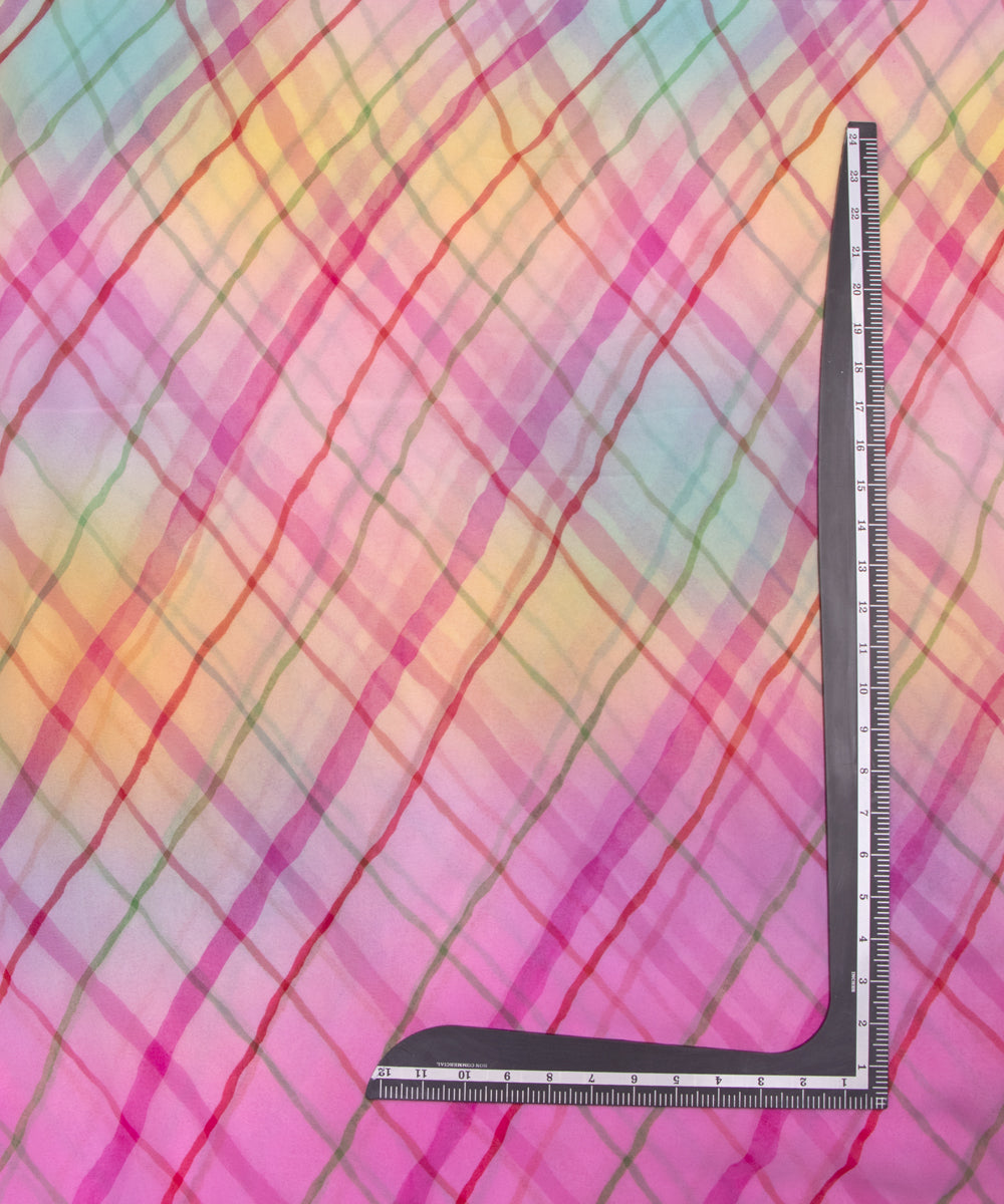 Pink Colour Lehariya Print Georgette Fabric