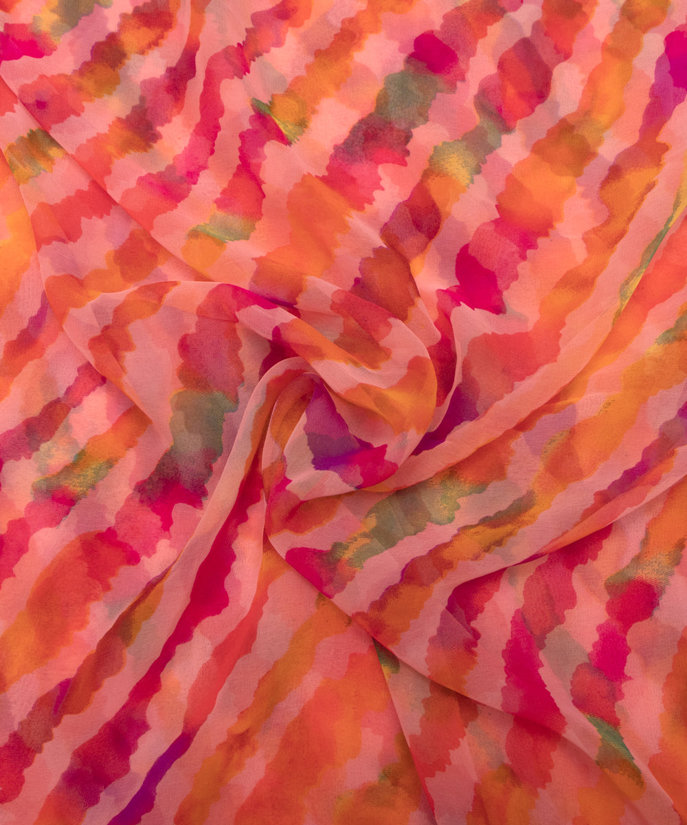 Peach Colour Lehariya Print Georgette Fabric