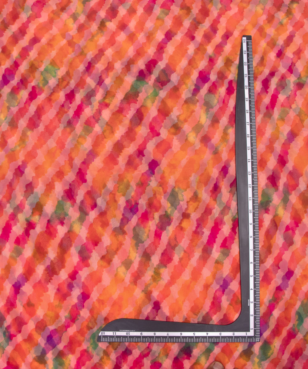 Peach Colour Lehariya Print Georgette Fabric