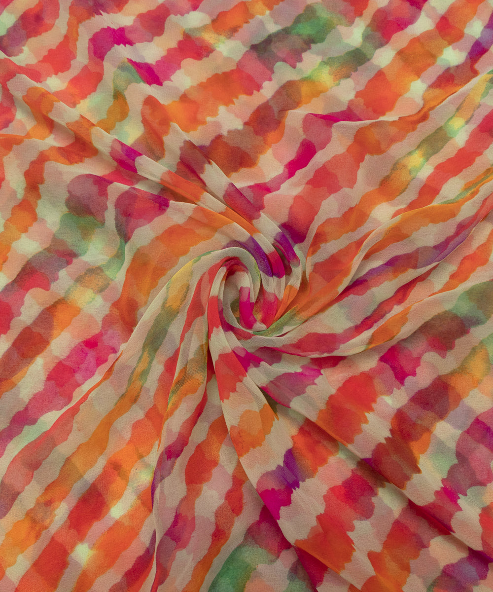 Green Colour Lehariya Print Georgette Fabric